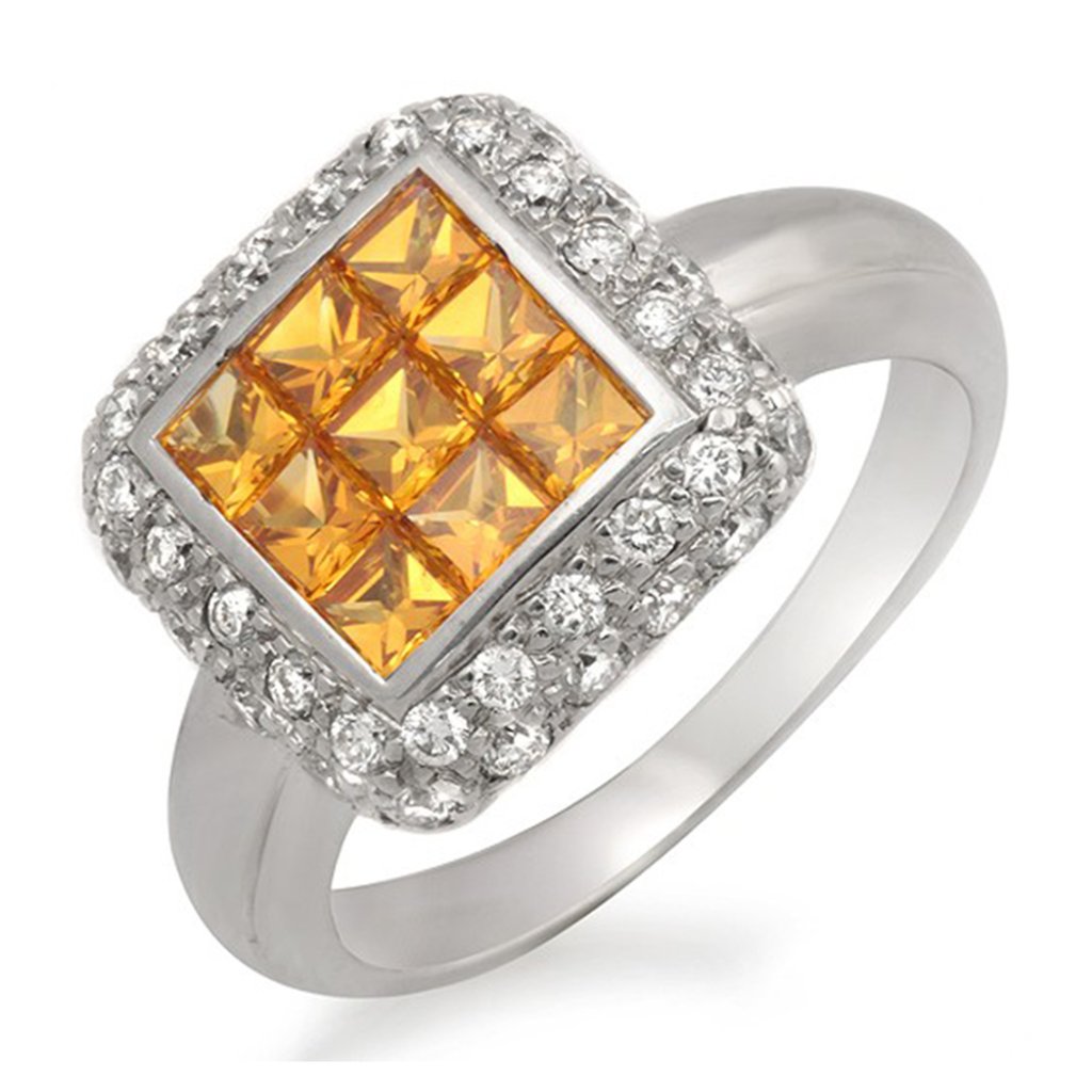 155 Ct Yellow Sapphire Invisible Set  1 Ct Diamonds 18k White Gold Ring